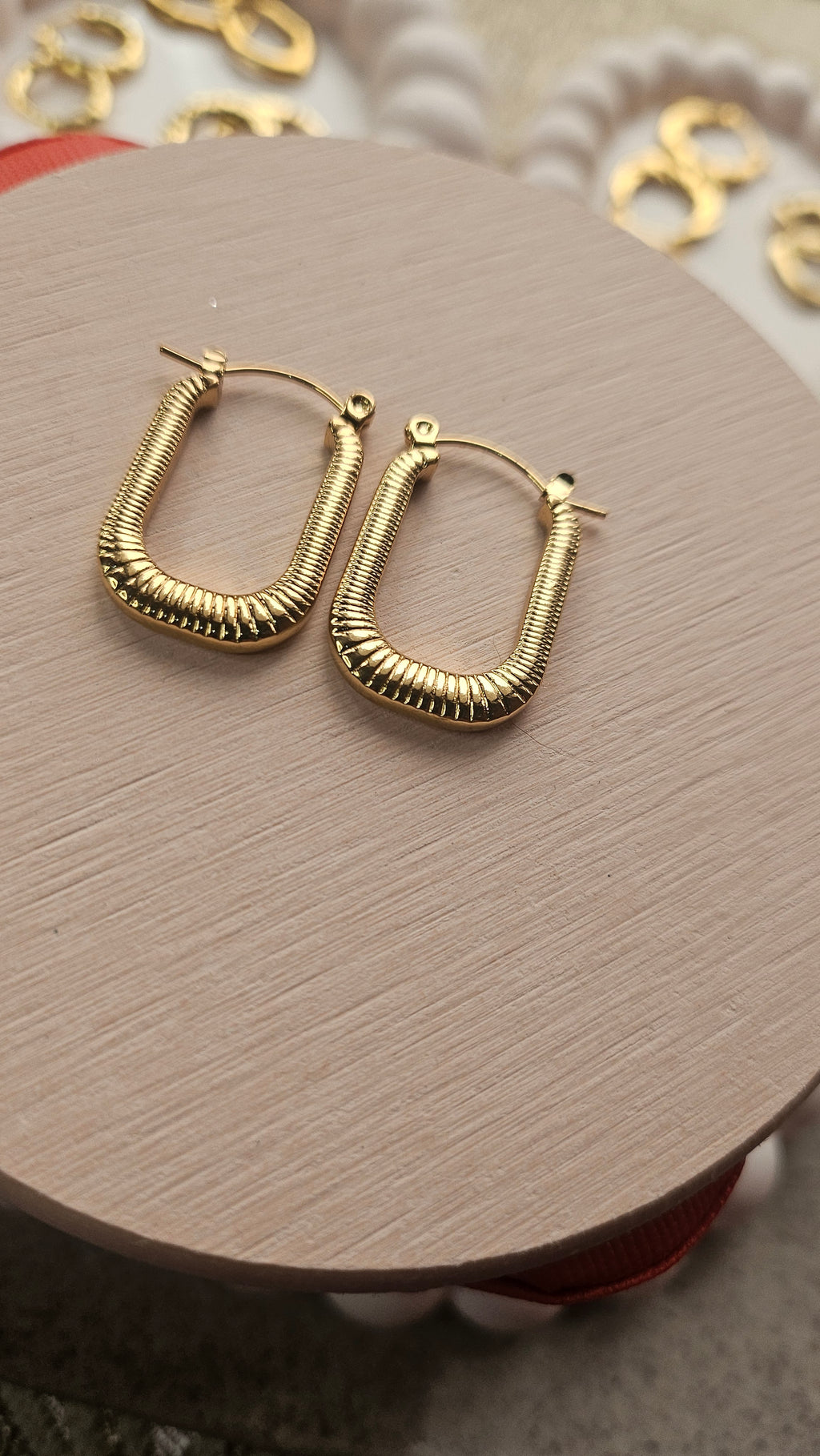 Gold Ribbed U-Shape Hoop Earrings
