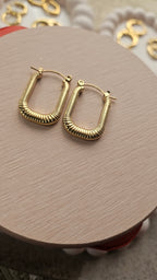 Gold Ribbed U-Shape Hoop Earrings