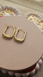 Gold Ribbed U-Shape Hoop Earrings