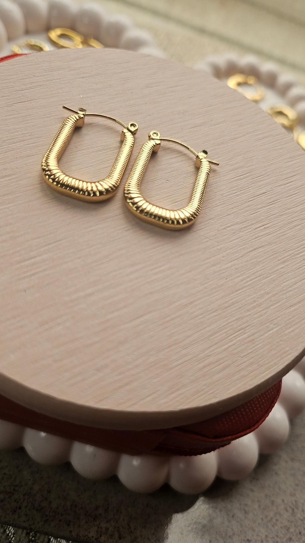 Gold Ribbed U-Shape Hoop Earrings