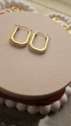 Gold Ribbed U-Shape Hoop Earrings