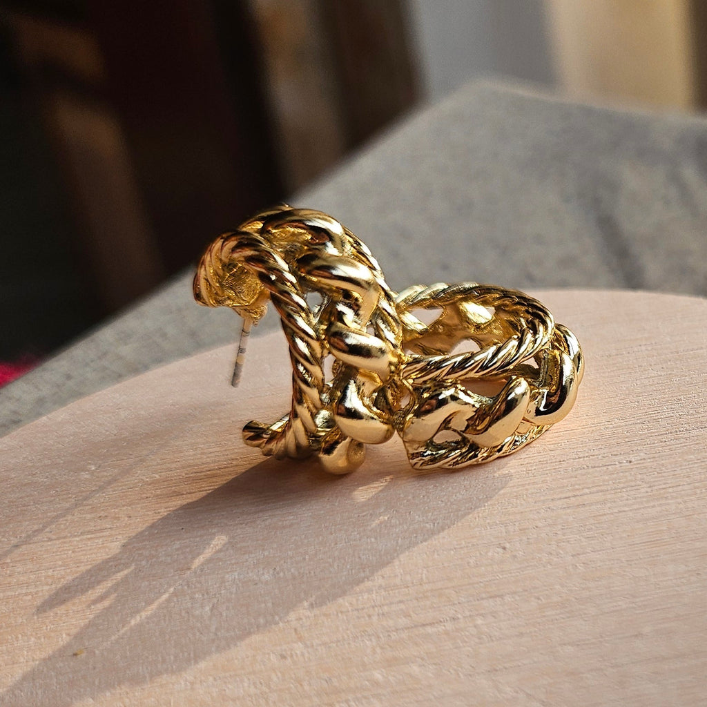 Gold Rope Hoop Earrings