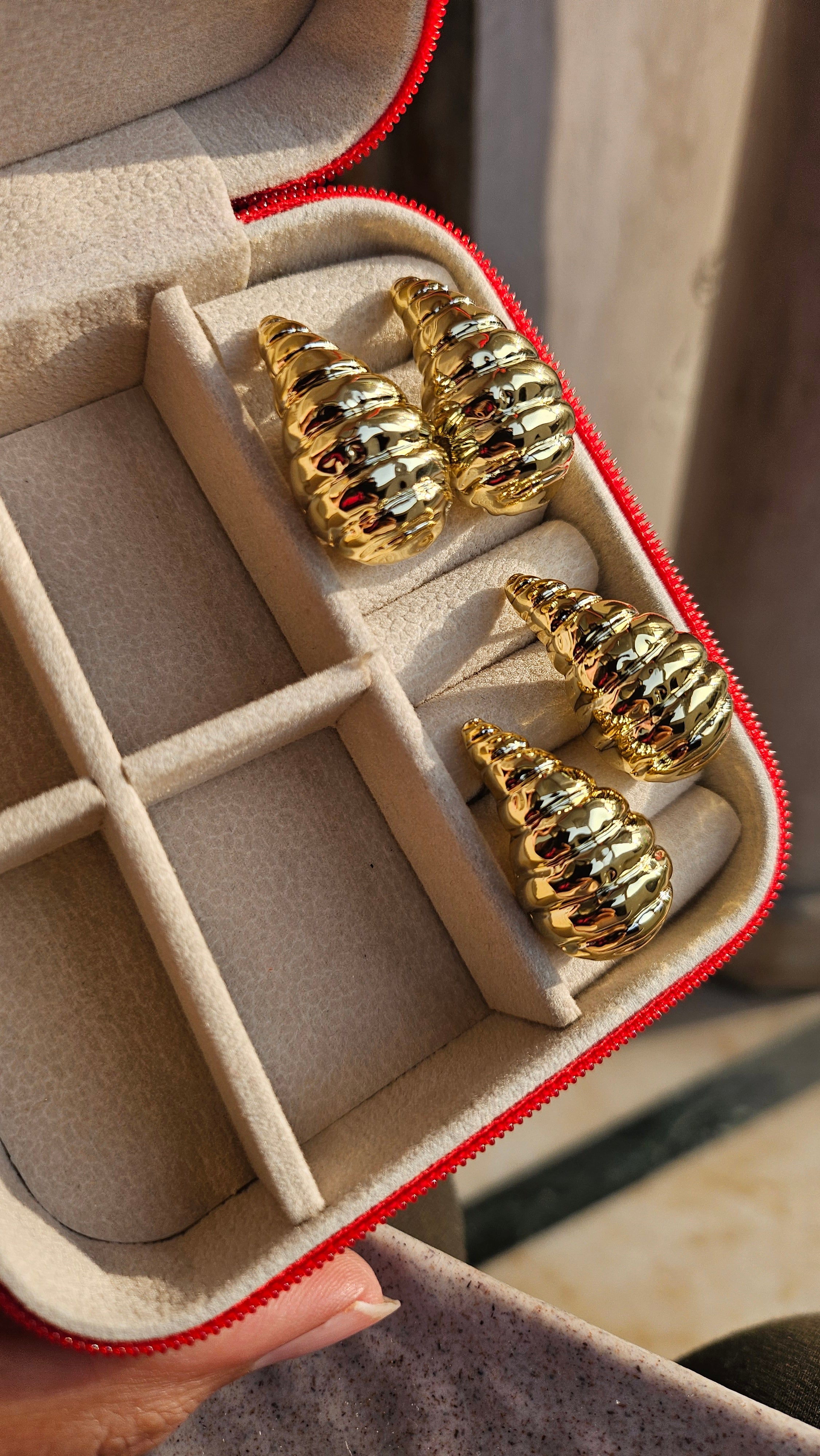 Gold Sculpted Cone Stud Earrings