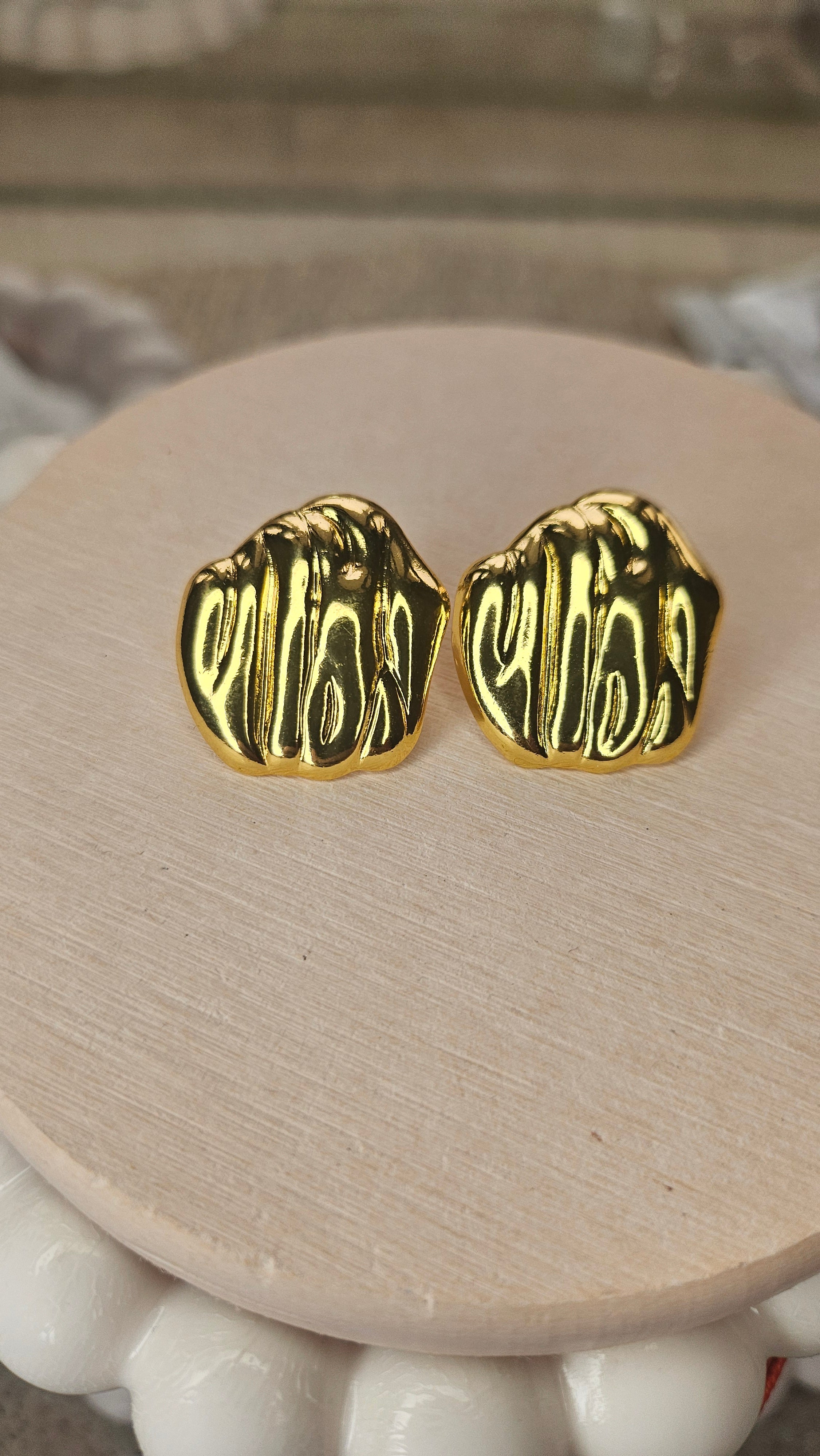 Gold Sculpted Stud Earrings