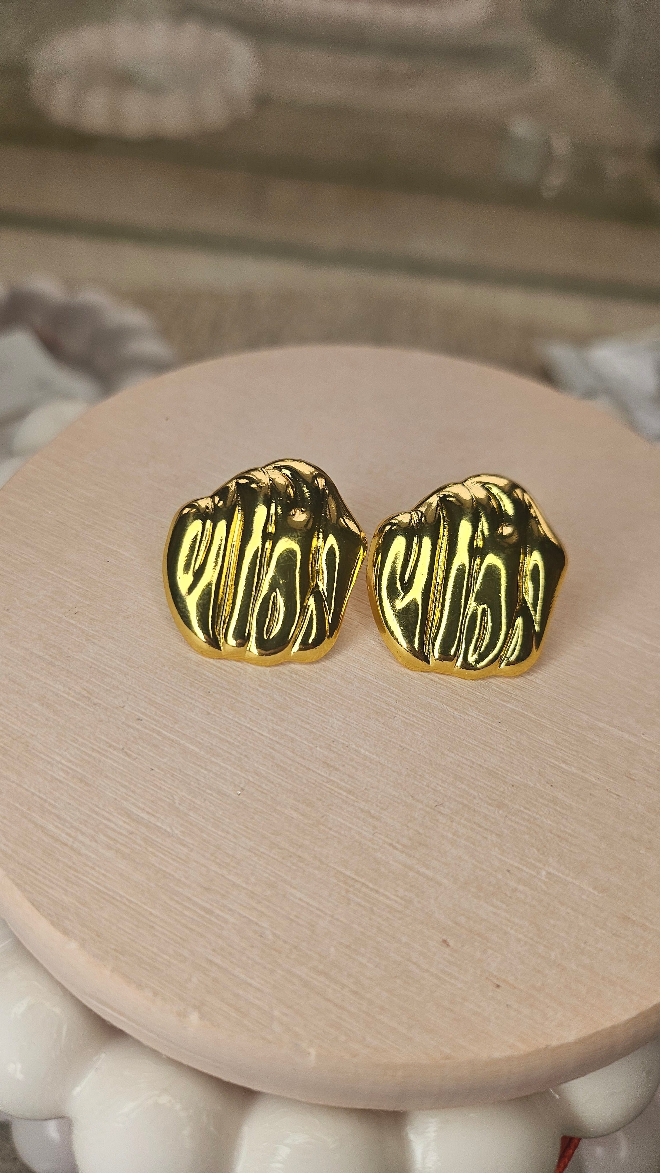 Gold Sculpted Stud Earrings