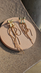 Gold Structured Bow Chain Drop Earrings