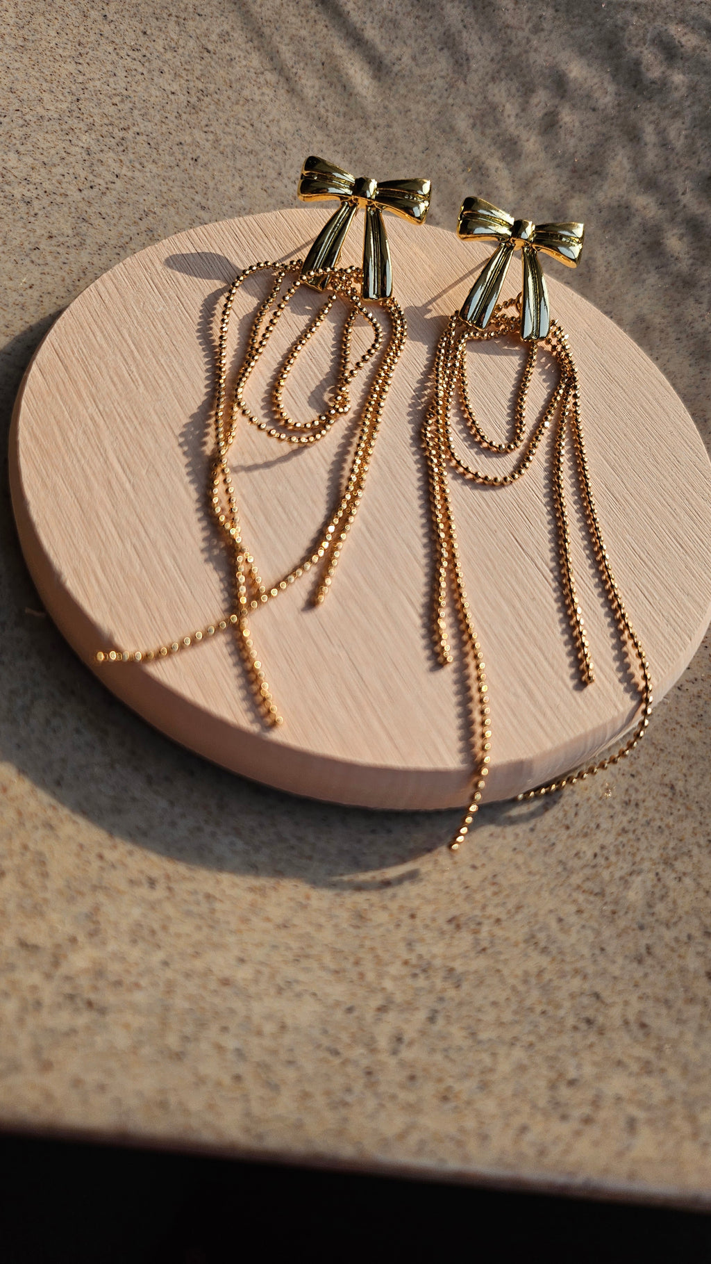 Gold Structured Bow Chain Drop Earrings