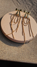 Gold Structured Bow Chain Drop Earrings
