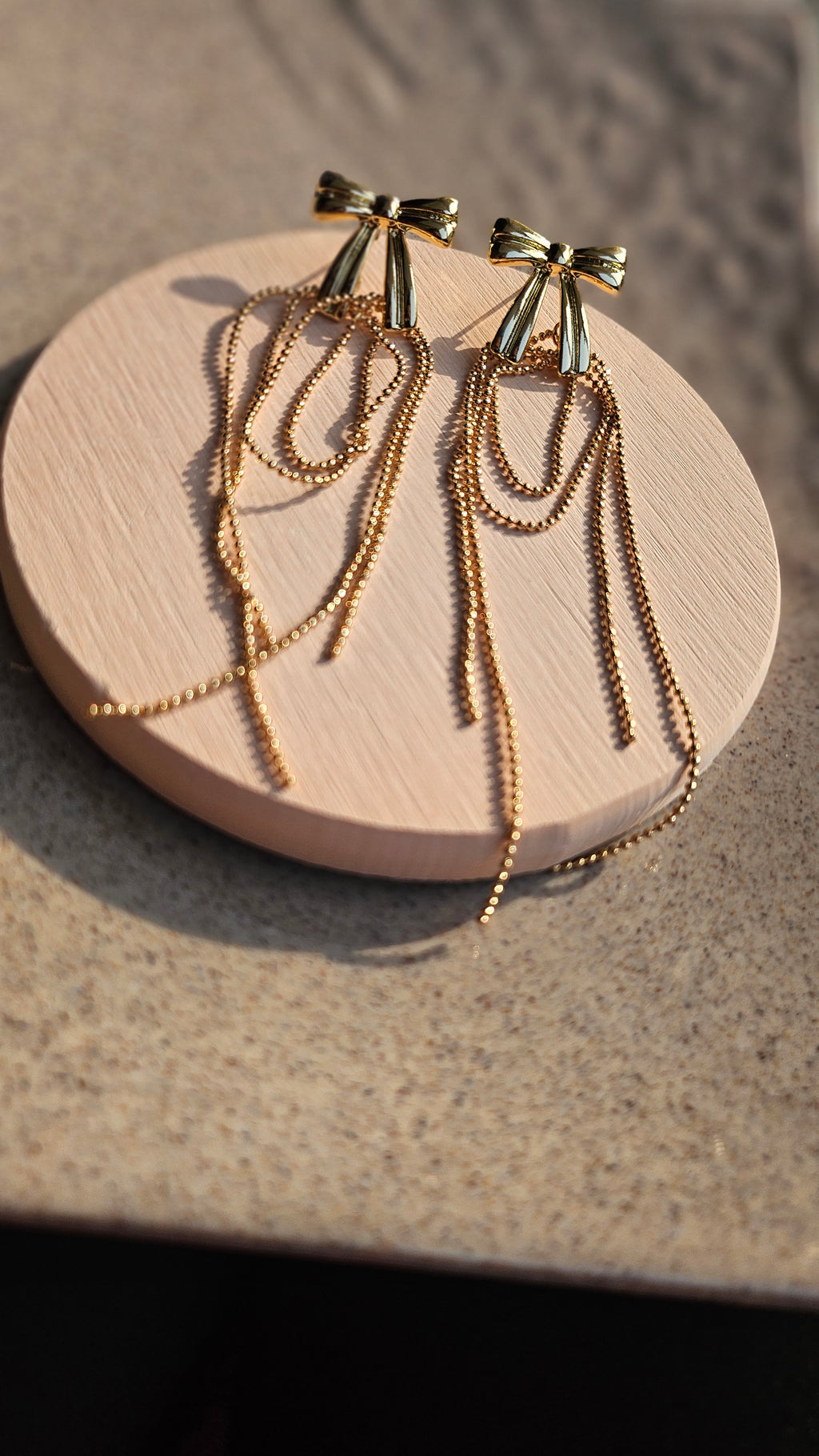 Gold Structured Bow Chain Drop Earrings