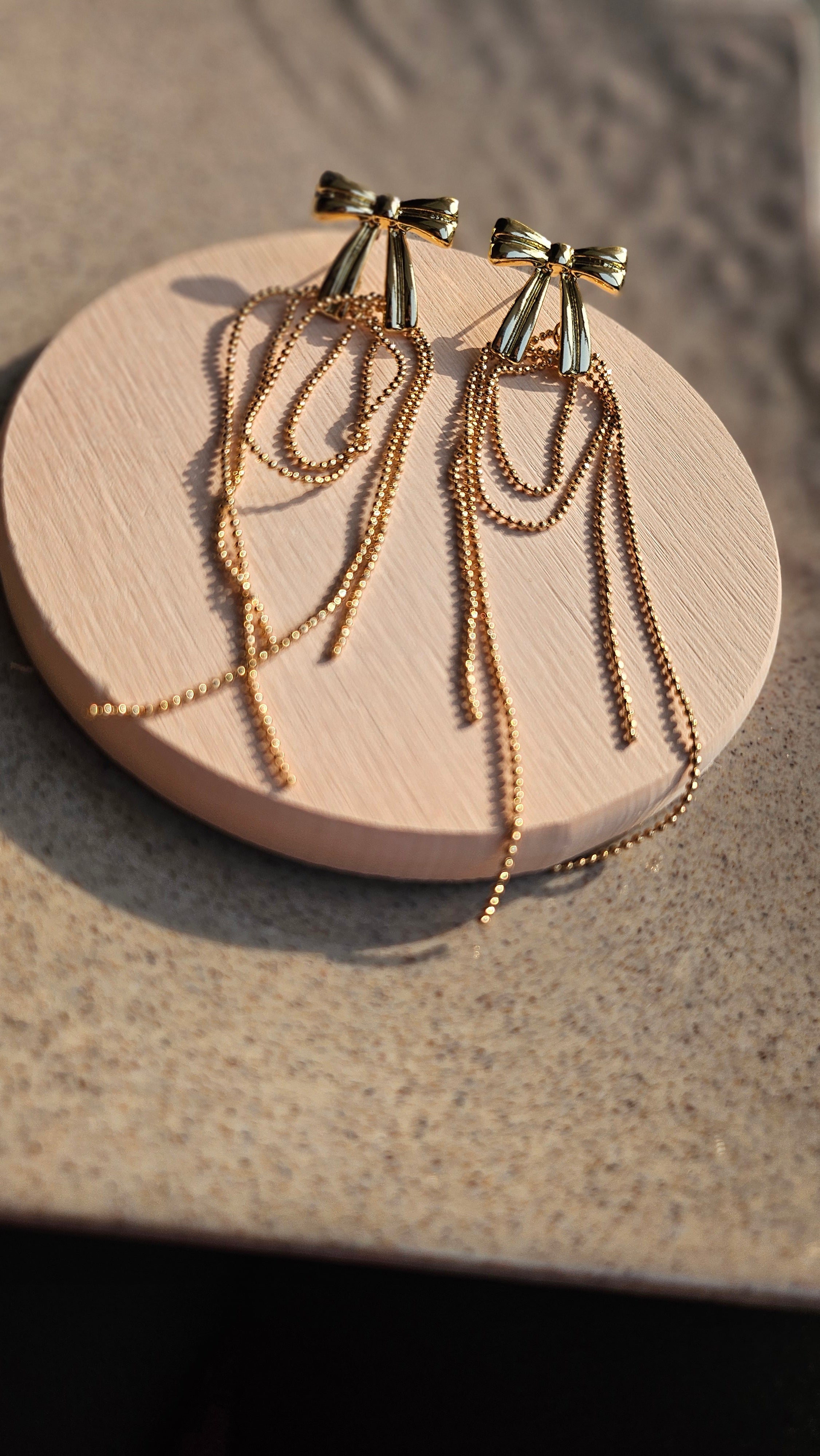 Gold Structured Bow Chain Drop Earrings