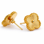 Gold Textured clover Stud Earrings for Women