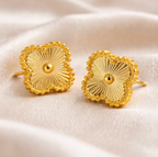 Gold Textured clover Stud Earrings for Women