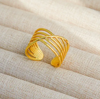 Gold Wave Multi-Band Adjustable Ring for Women – Modern Statement