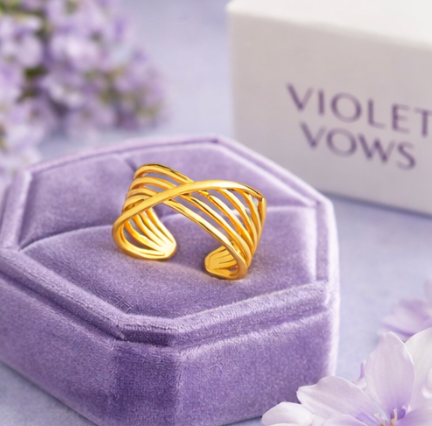 Gold Wave Multi-Band Adjustable Ring for Women – Modern Statement