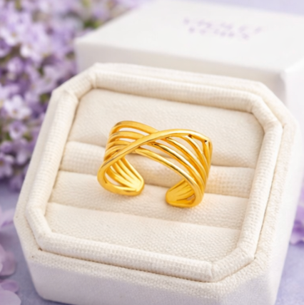 Gold Wave Multi-Band Adjustable Ring for Women – Modern Statement