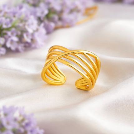 Gold Wave Multi-Band Adjustable Ring for Women – Modern Statement