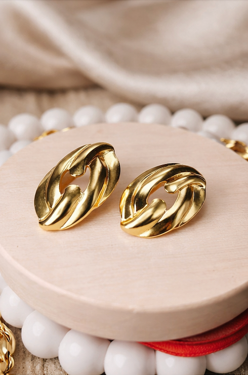Golden Aura Sculpted Stud Earrings