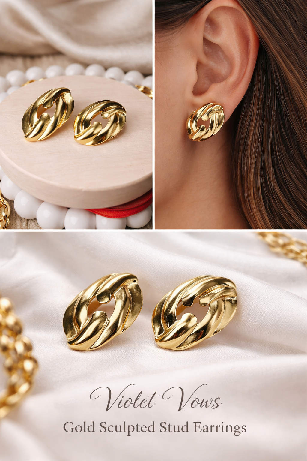 Golden Aura Sculpted Stud Earrings