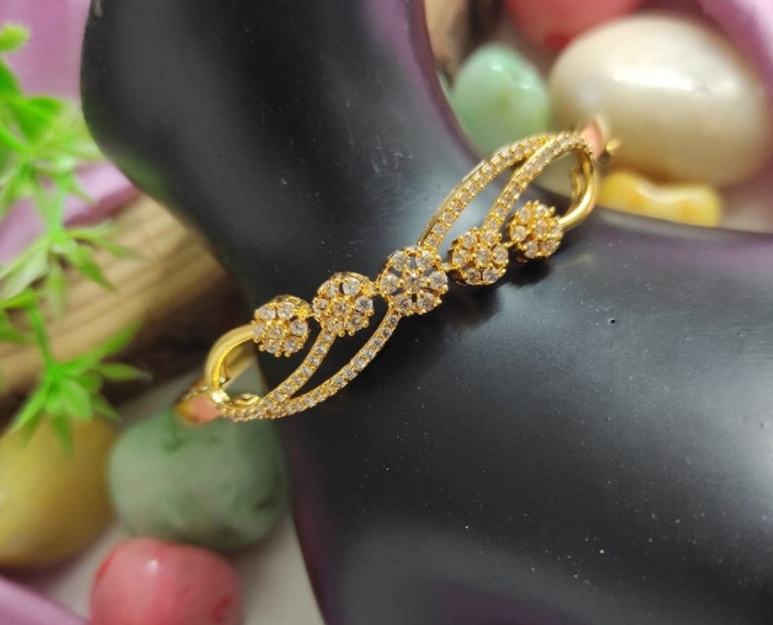Golden Bloom American Diamond Openable Bracelet