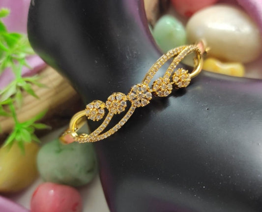 Golden Bloom American Diamond Openable Bracelet