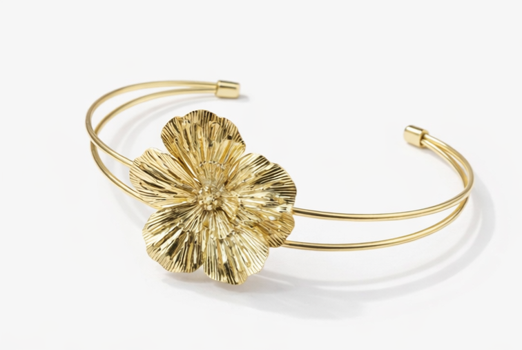Golden Bloom Floral Cuff Bracelet | Violet Vows
