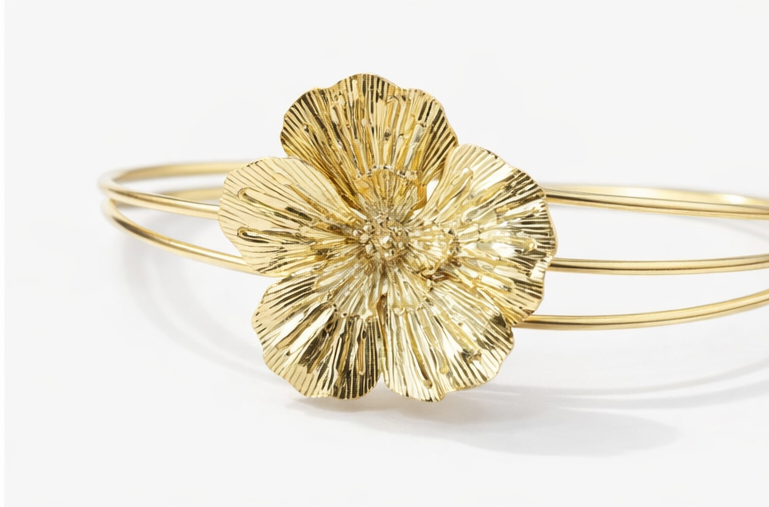 Golden Bloom Floral Cuff Bracelet | Violet Vows