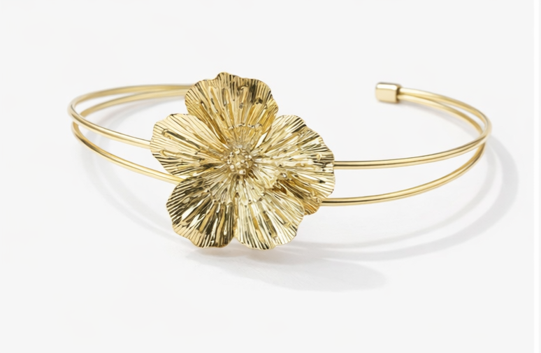 Golden Bloom Floral Cuff Bracelet | Violet Vows