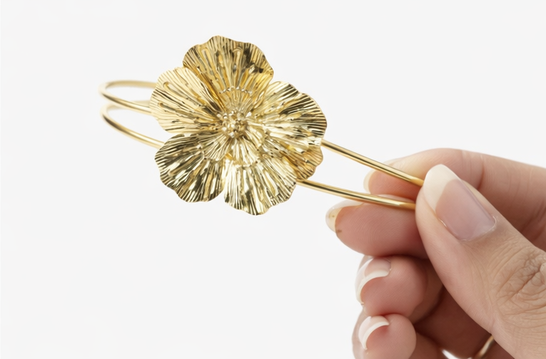 Golden Bloom Floral Cuff Bracelet | Violet Vows