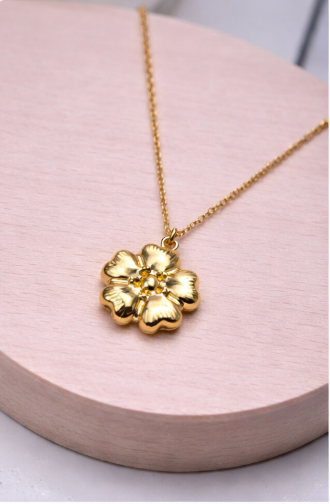 Golden Bloom Floral Pendant Necklace | Violet Vows