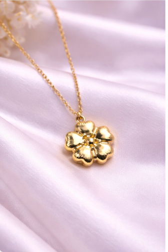 Golden Bloom Floral Pendant Necklace | Violet Vows