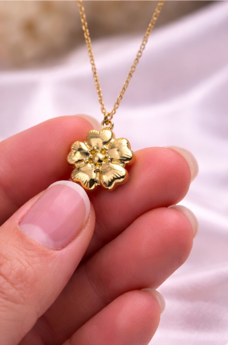 Golden Bloom Floral Pendant Necklace | Violet Vows