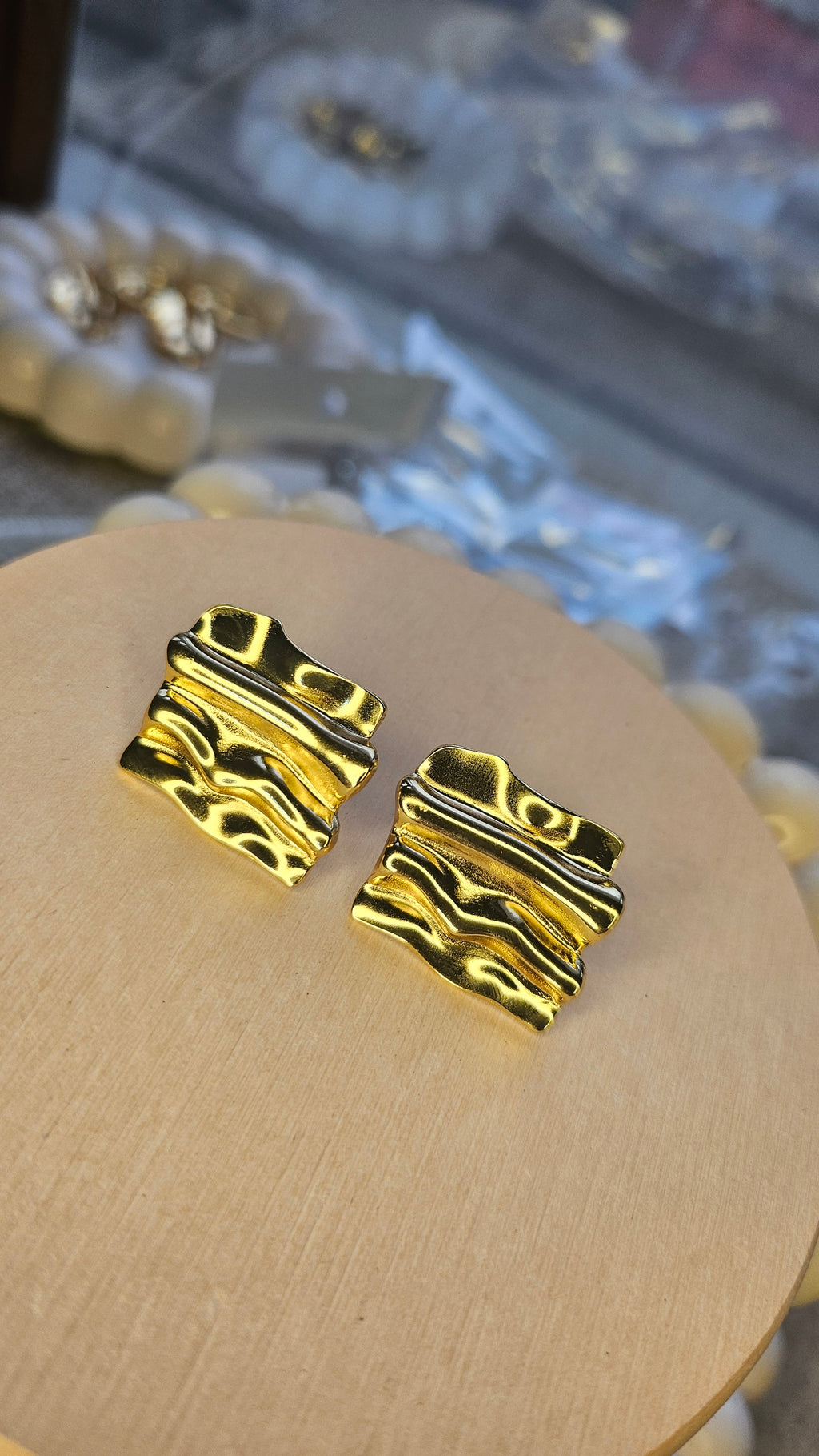 Golden Ripple Sculpted Stud Earrings