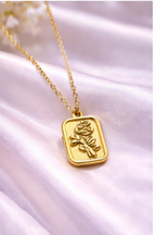 Golden Rose Square Pendant Necklace for Women – Anti-Tarnish Imitation Jewellery