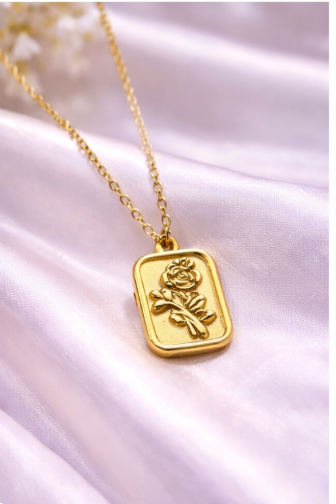 Golden Rose Square Pendant Necklace for Women – Anti-Tarnish Imitation Jewellery