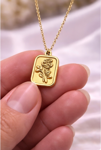 Golden Rose Square Pendant Necklace for Women – Anti-Tarnish Imitation Jewellery