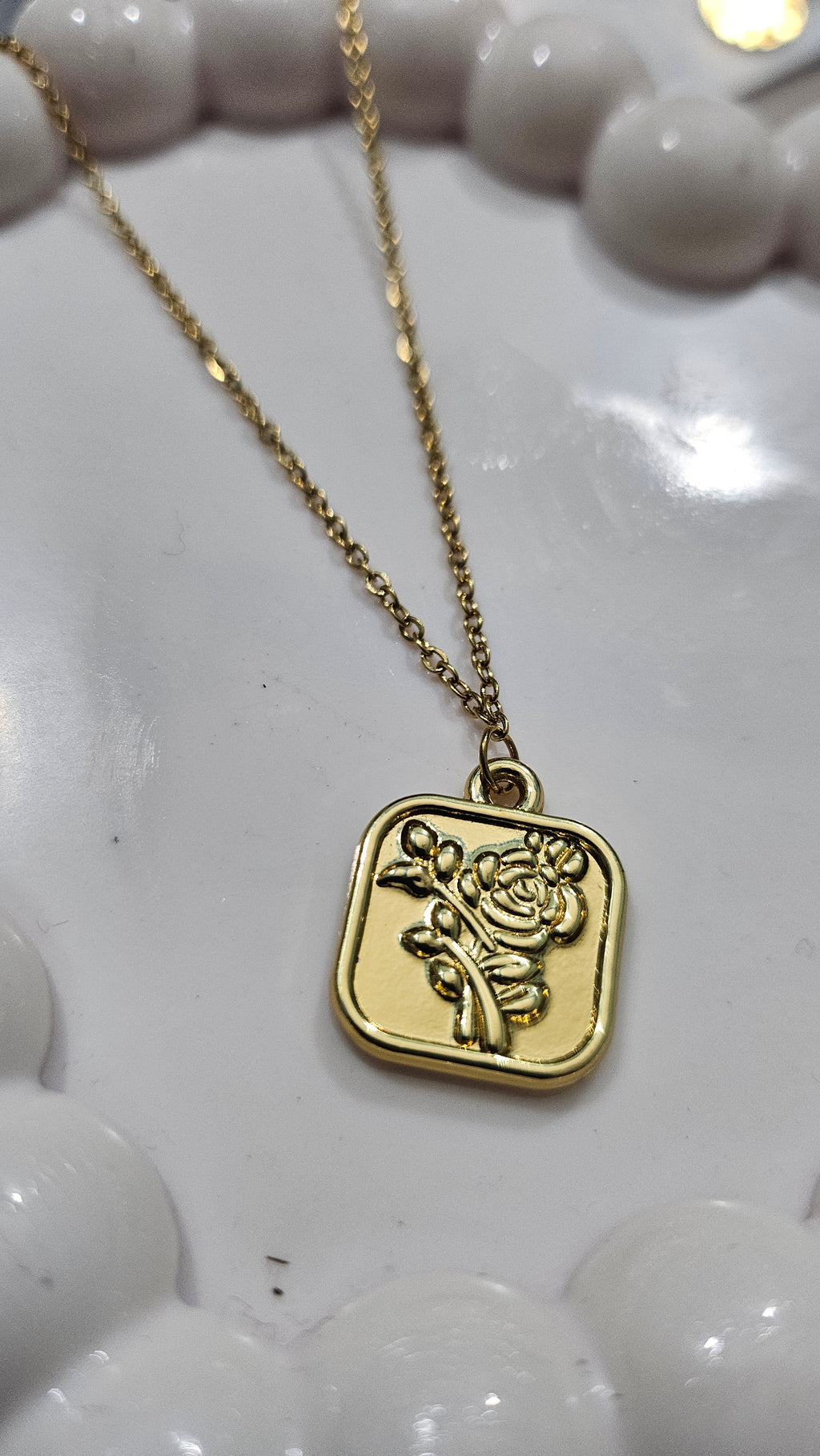 Golden Rose Square Pendant Necklace for Women – Anti-Tarnish Imitation Jewellery