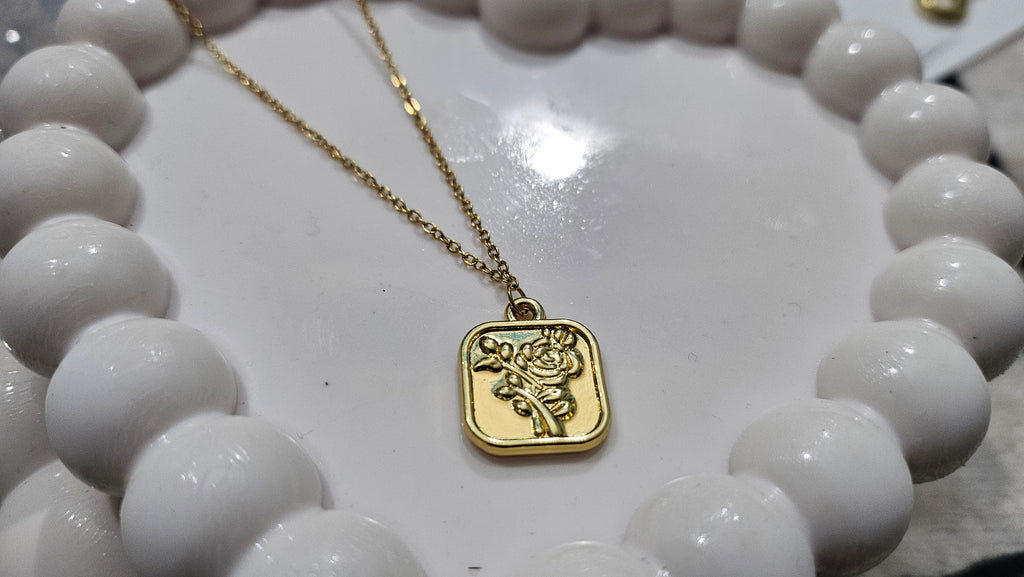 Golden Rose Square Pendant Necklace for Women – Anti-Tarnish Imitation Jewellery