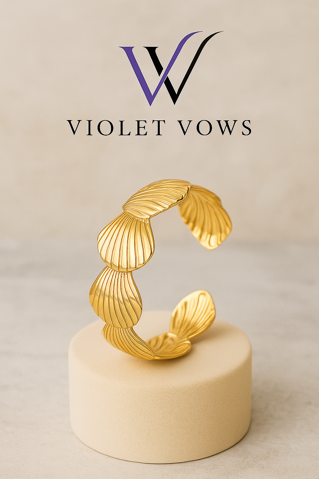 Golden Scallop Shell Cuff Bracelet - Coastal Statement Piece