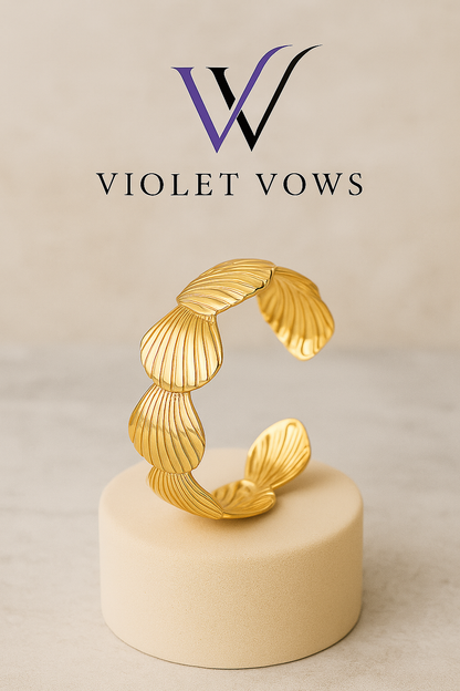 Golden Scallop Shell Cuff Bracelet - Coastal Statement Piece