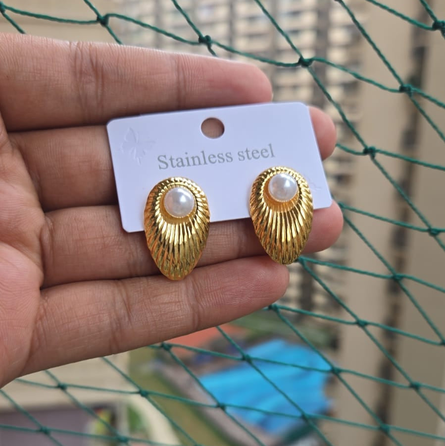 Golden Shell Pearl Studs