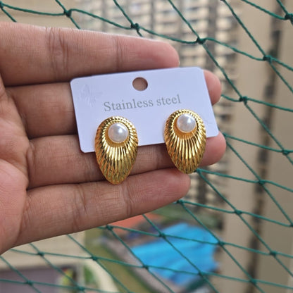 Golden Shell Pearl Studs