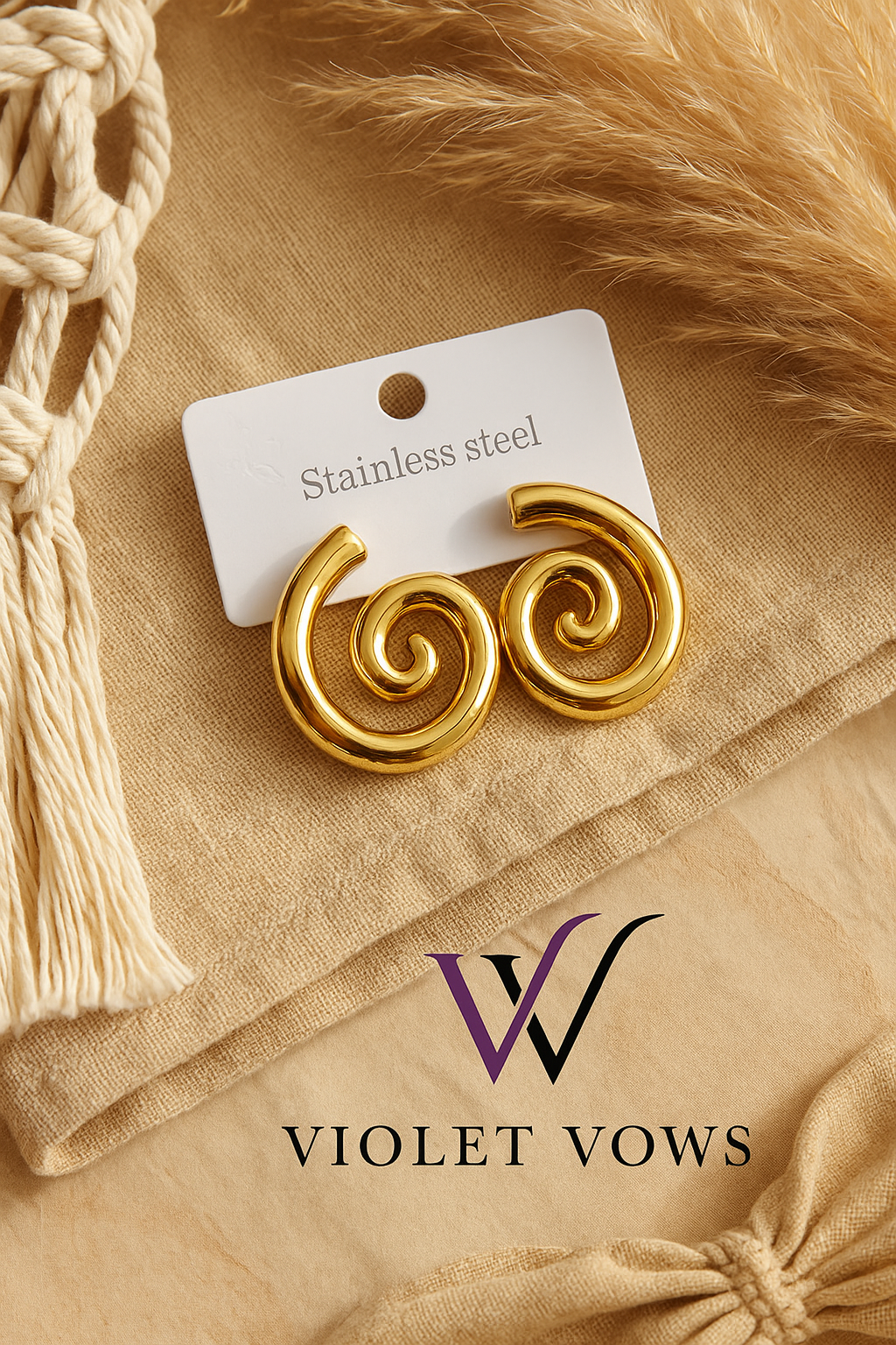 Golden Spiral Studs - 3D Sculptural Design | Modern Gold Earrings