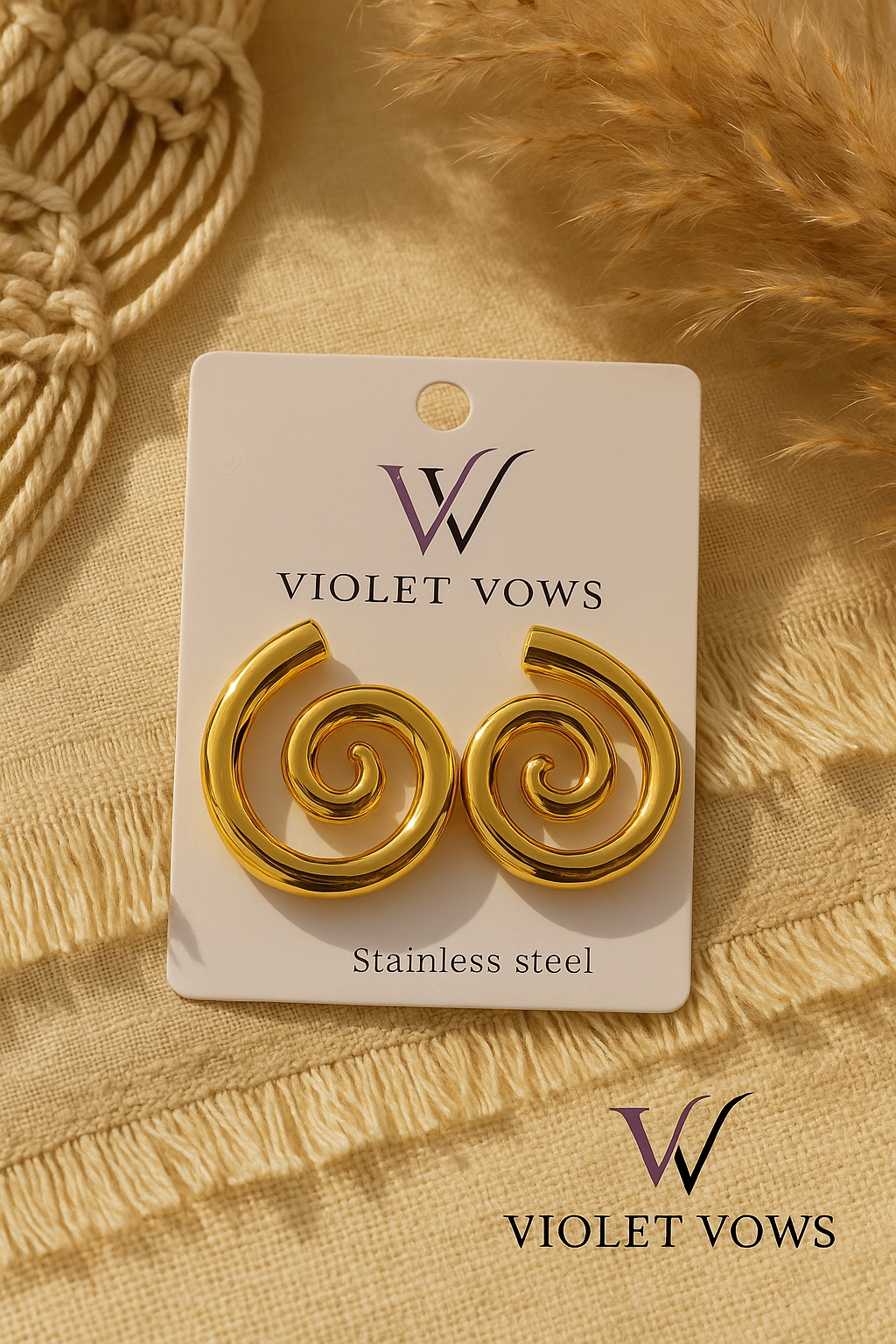 Golden Spiral Studs - 3D Sculptural Design | Modern Gold Earrings