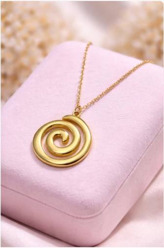 Golden Spiral Swirl Pendant Necklace