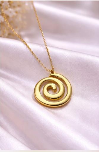 Golden Spiral Swirl Pendant Necklace