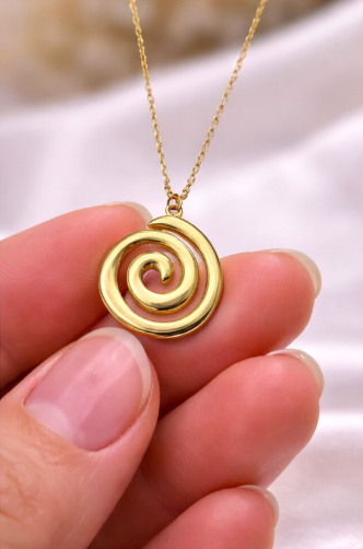 Golden Spiral Swirl Pendant Necklace