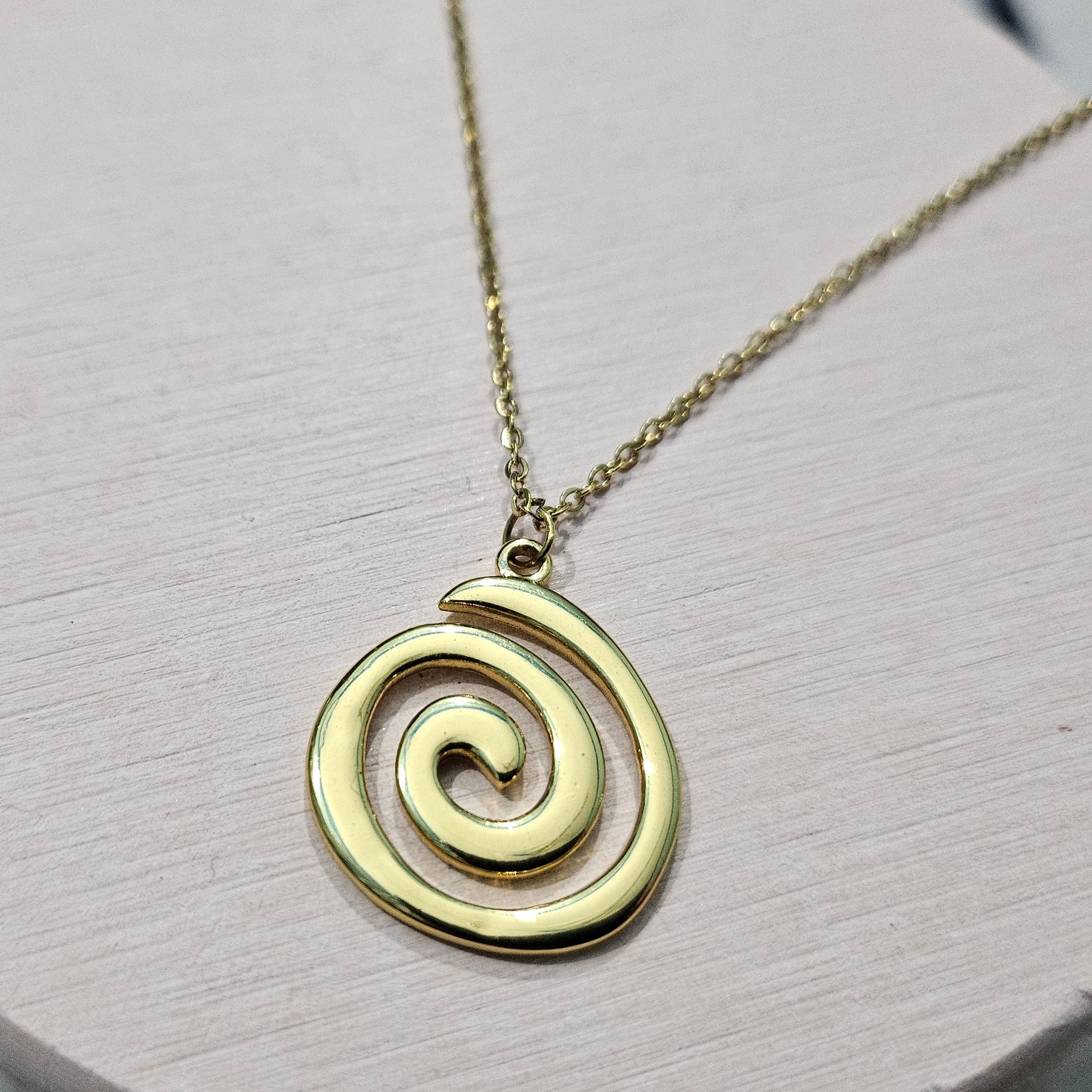 Golden Spiral Swirl Pendant Necklace