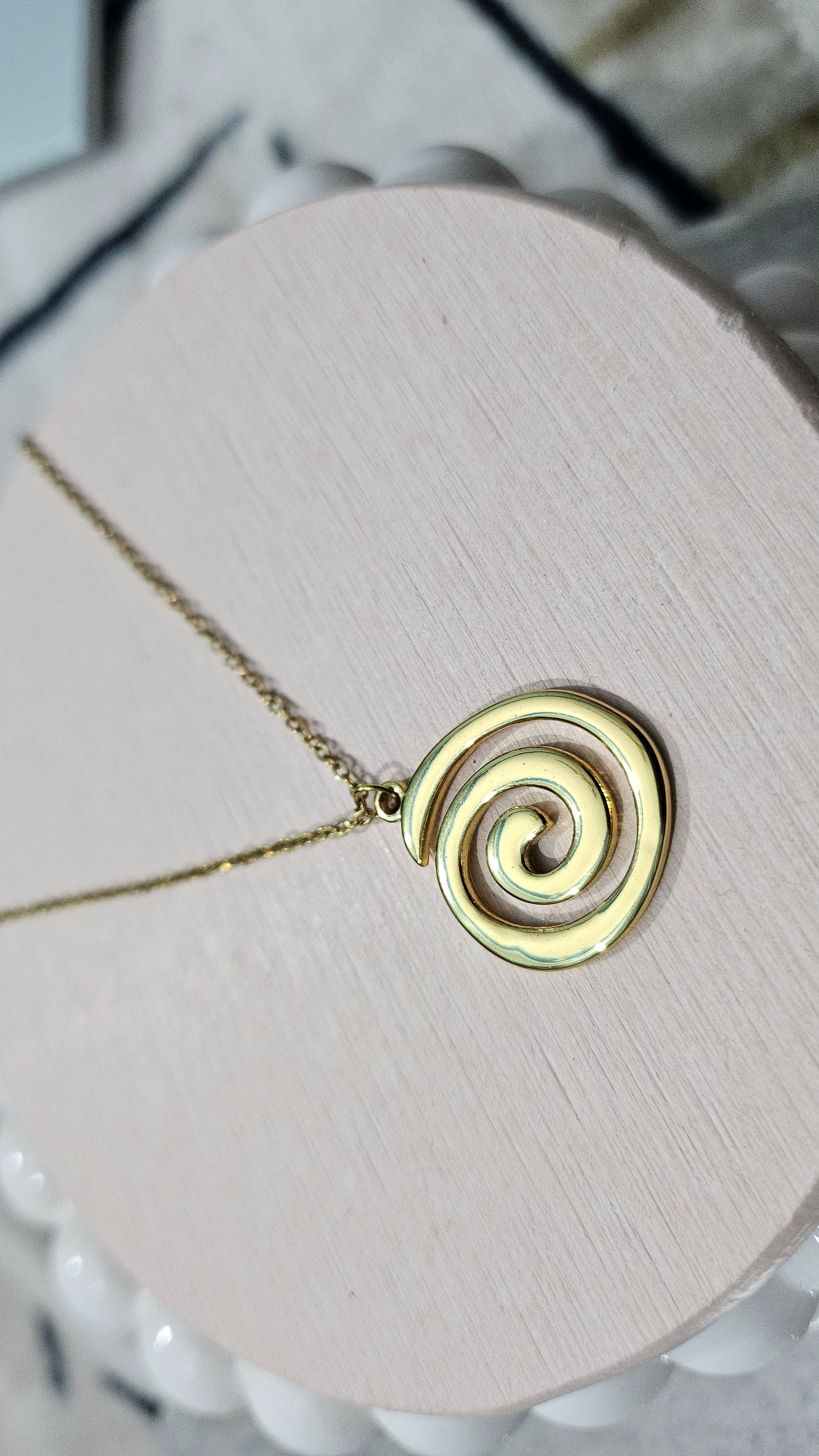 Golden Spiral Swirl Pendant Necklace