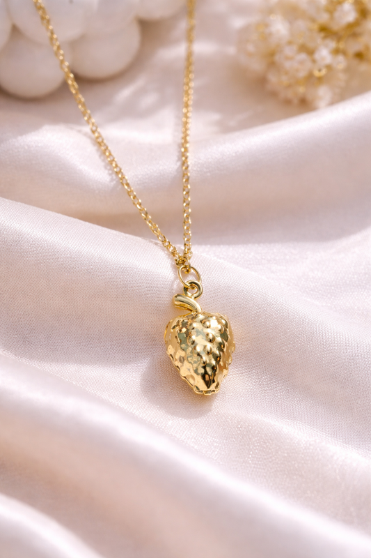 Golden Strawberry Charm Necklace – Minimal Fruit Pendant