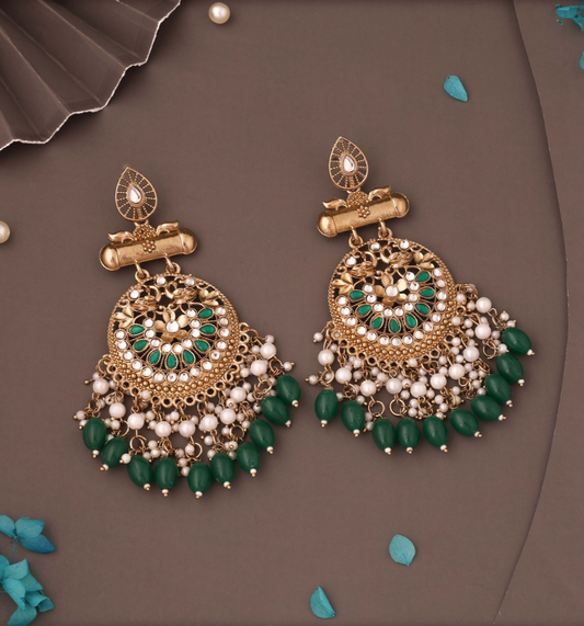 Kismat - Kundan Pearl Studded Dangle Earrings